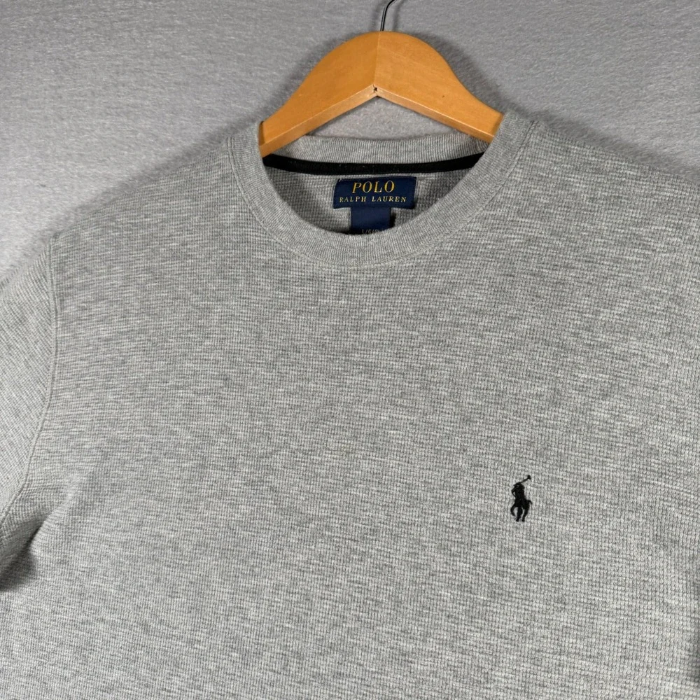 Polo Ralph Lauren Mens Gray Waffle Knit Thermal Long Sleeve Shirt Size Large